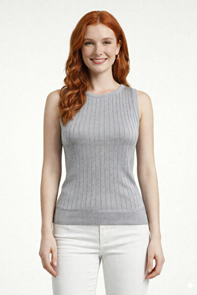 Neden Tekstil Crew Neck Sleeveless Ribbed Glitter Knitwear Blouse
