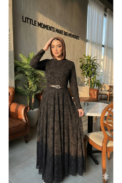 Modarana Bethi Desenli Kemerli Abiye