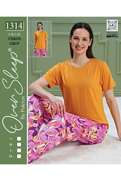 Kadın Kısa Kollu Viskon Kumaş Çiçek Desenli Pijama Takımı