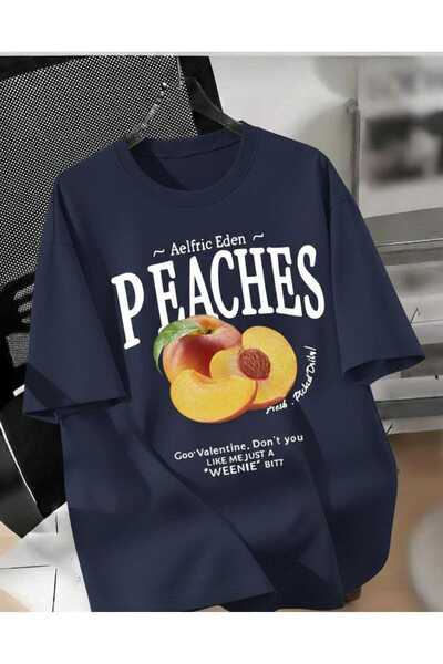 COHERENT تي شيرت قطني كبير الحجم مطبوع عليه PEACHES للجنسين للرجال/النساء