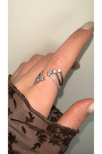 GLARE JEWELRY CO Üç Taş Modeli Tasarım Lüks Paslanmaz Çelik Ayarlanabilir Yüzük