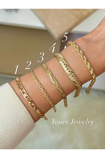 YOUES JEWELRY CM Lüx 14K Altın Renk Premium Kuyumcu Model Bileklik Altın Kapl...