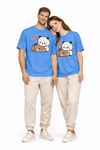 NEVERMIND Cute Panda Printed Lover's Combination Couple T-Shirt Oversize Unis...