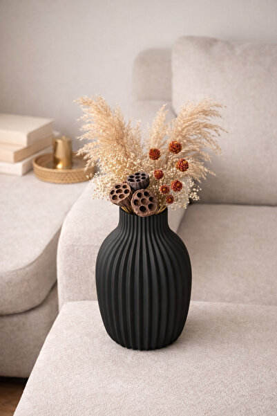 DOAN HOME Plise Siyah Dekoratif Vazo