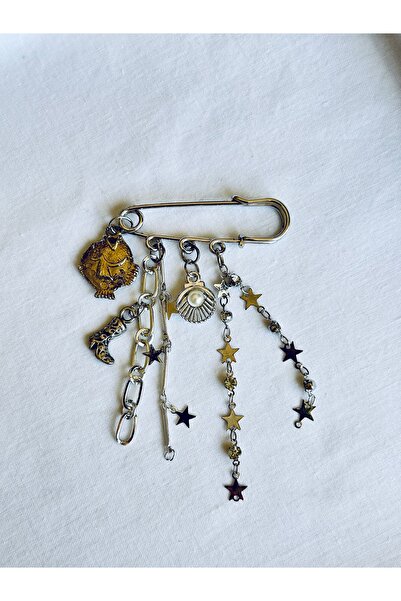 OITA İstiridye Formlu Zincirli Broş Yaka İğnesi iskoç iğnesi aksesuar takı ça...