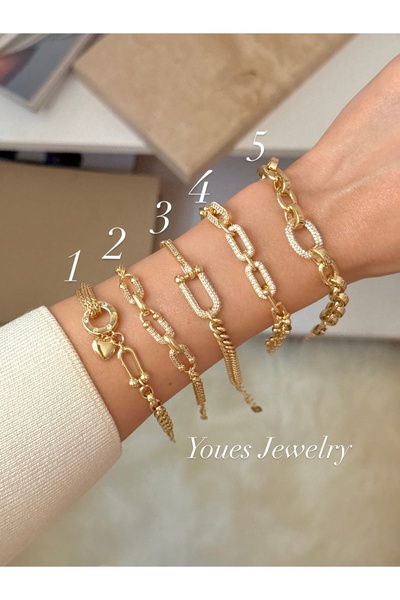 YOUES JEWELRY CM Lüx 14K Altın Renk Premium Kuyumcu Model Bileklik Altın Kapl...