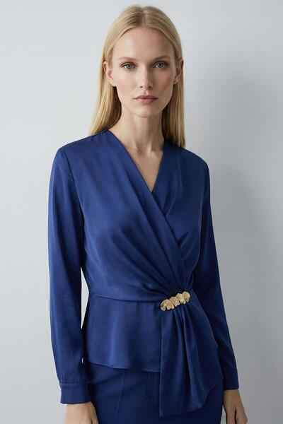 Rays 251279 Bluză cu mânecă lungă și guler dublu, Indigo