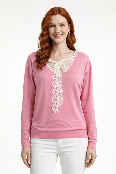 Neden Tekstil Lace Collar Detailed Bow Decorated Knitwear Sweater