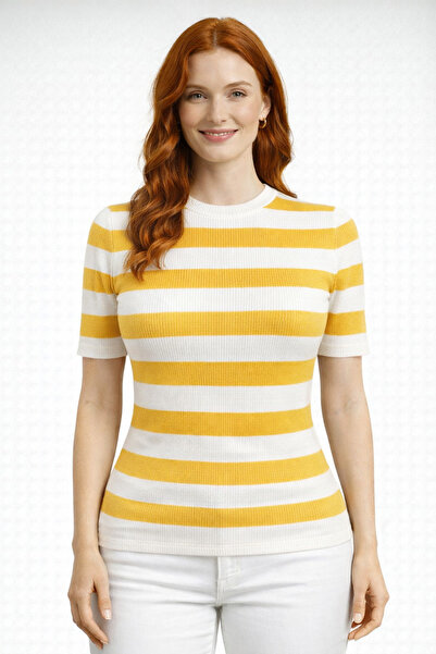 Neden Tekstil Half Turtleneck Short Sleeve Ribbed Knit Blouse