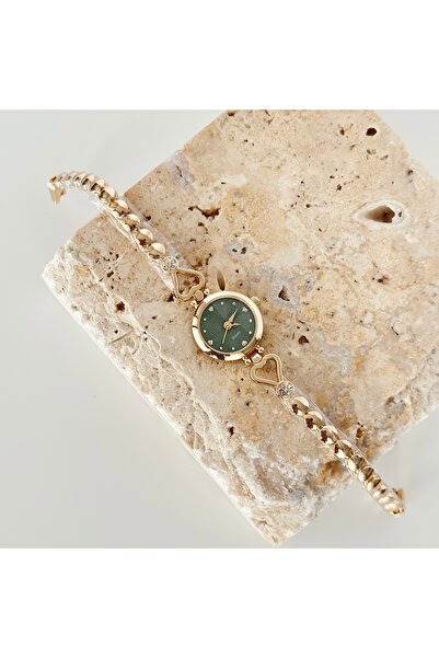 Vesce Atelier Double Heart Gold Watch Green