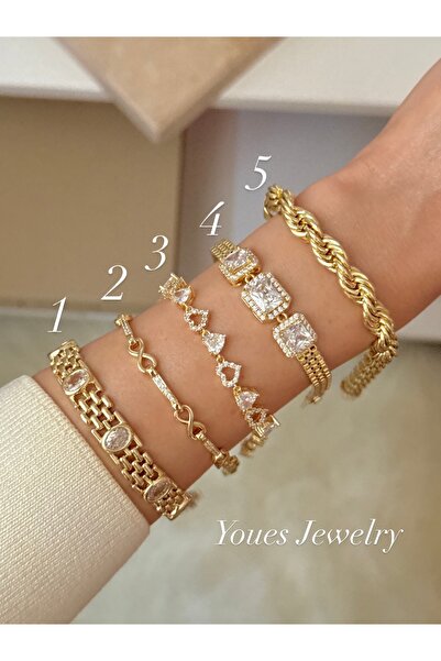 YOUES JEWELRY CM Lüx 14K Altın Renk Premium Kuyumcu Model Bileklik Altın Kapl...