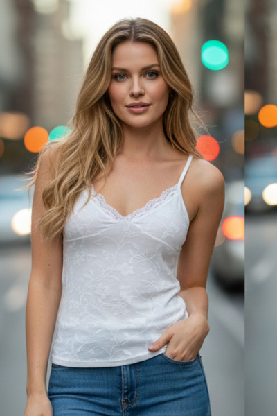 NUİTAMORE Lace Detailed Strappy Tank Top – Black, White and Mint Green Stylis...