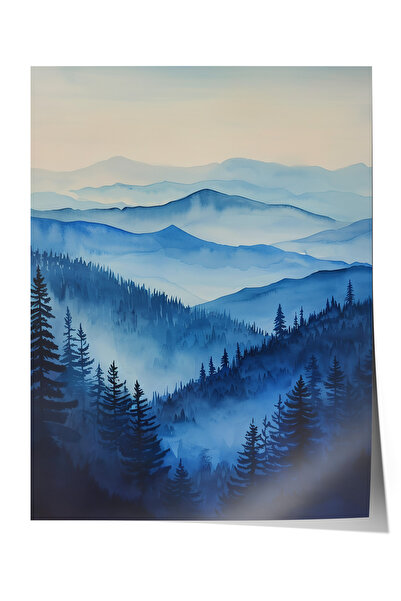 Zestia Poster premium Pădurea de pini cețoase și munții Peisaj natural Decor ...