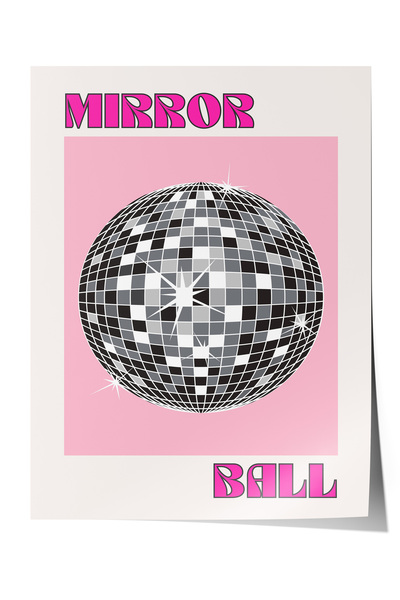 Zestia Αφίσα Premium με Ροζ Φόντο, Ντίσκο Μπάλα, Μοντέρνα Ρετρό Τέχνη, Διακόσ...