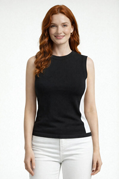 Neden Tekstil Crew Neck Side Panel Detailed Sleeveless Knitwear Blouse