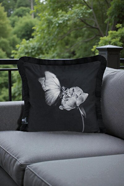 LUX VIE Cushion Cover 45X45 cm Babyface Fabric Double Sided Black Tassel Digi...