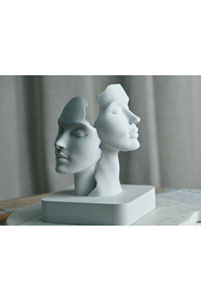 HaBu Lab Modern Çift Yüzlü Dekoratif Obje – 3D Baskı Beyaz Masa Üstü Tasarım ...