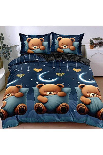 CumparaMisim Double bed linen with Stretchy, satin Cotton , Blue, teddy bears