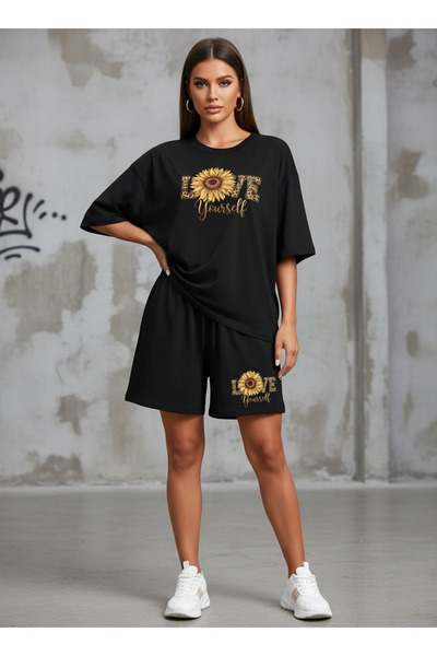 ship master Women's Oversize Love Yourself Printed Shorts Set of 2 – Casual C...