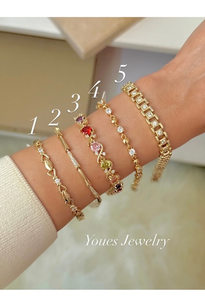 YOUES JEWELRY CM Lüx 14K Altın Renk Premium Kuyumcu Model Bileklik Altın Kapl...