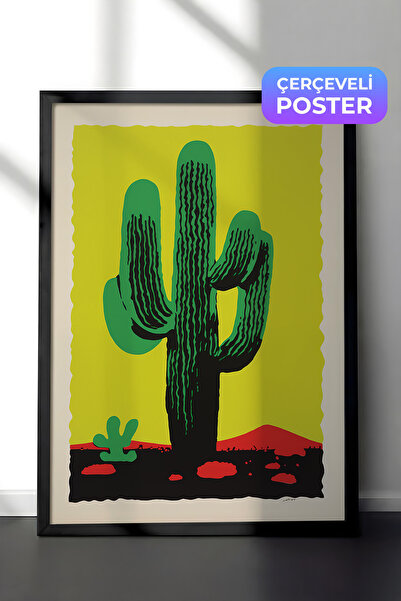 Zestia Crna uokvirena zidna slika, živopisni zeleni kaktus, botanički poster,...