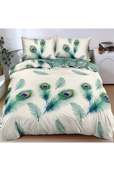 CumparaMisim Double bed linen with Stretchy, satin Cotton , White, Green, pea...