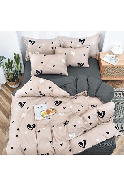 CumparaMisim Double bed linen with Stretchy, satin Cotton , Beige, hearts
