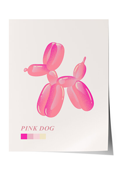 Zestia Αφίσα Premium με ροζ μπαλόνι και φιγούρα σκύλου, μοντέρνα εικονογράφησ...