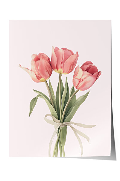 Zestia Poster Premium Lalele roz elegante, acuarelă botanică, decor floral pe...