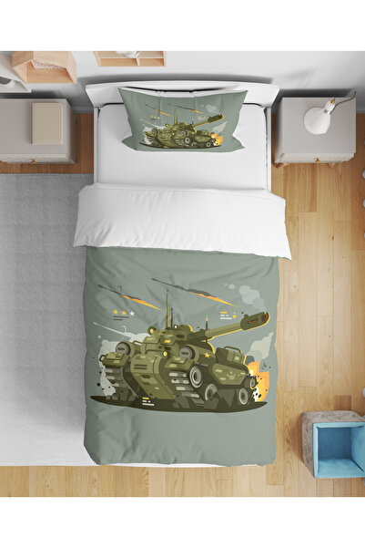 Home Battle Tank Patterned 3D Digital Printed Single Size Without Sheets Boy'...