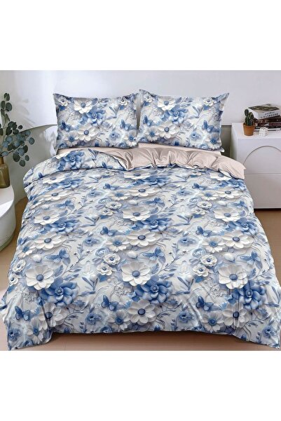 CumparaMisim Double bed linen with Stretchy, satin Cotton , Blue, popcorn