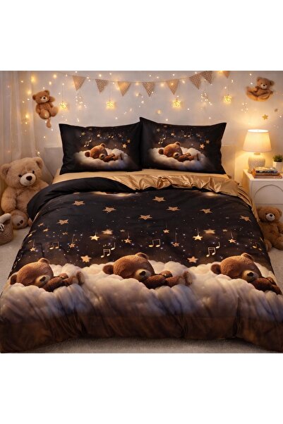CumparaMisim Lenjerie pat dublu cu Elastic, bumbac satinat, Maro, ursuleti