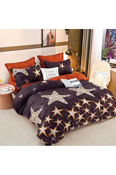 CumparaMisim Lenjerie pat dublu cu Elastic, bumbac satinat, Negru, stelute