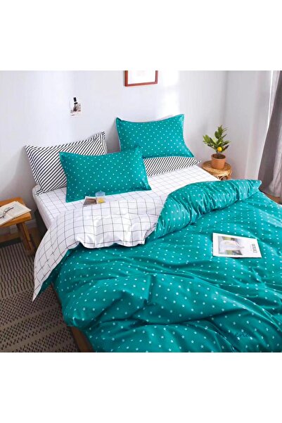 CumparaMisim Διπλό Λινό με Ελαστικό, σατέν Βαμβάκι , τιρκουάζ, πουά