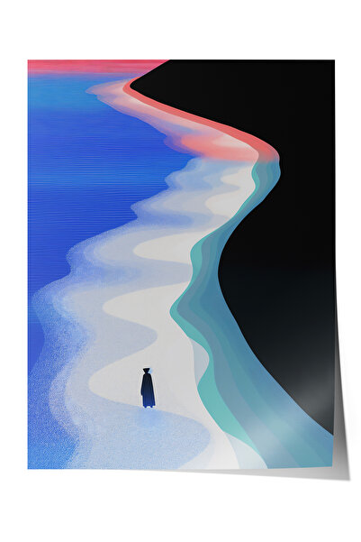 Zestia Αφίσα υψηλής ποιότητας με φιγούρα που περπατάει κατά μήκος της ακτής, ...