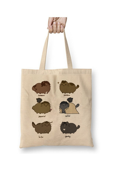 Toyaso Cats Cat Supernatural Style White Cloth Bag Long Handle Shopping Bag B...