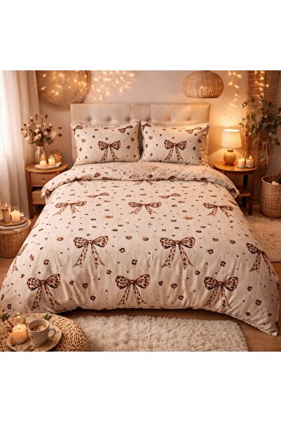 CumparaMisim Double bed linen with Stretchy, satin Cotton , Cream, bows