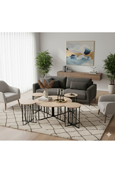 SADANHOME 5-piece set - Modern coffee table | Large table 80*80*45 cm and 4 s...