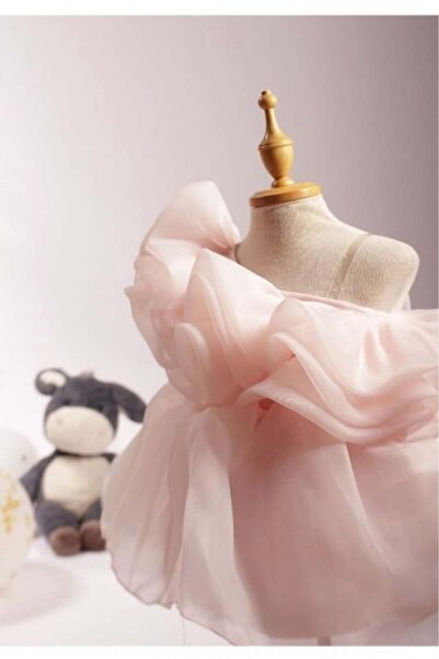 Generic One-shoulder dress with layered bodice and waist belt - pink