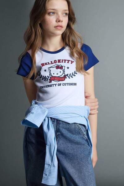 DeFacto Tricou cu nervuri Hello Kitty pentru fete G8186A826SM