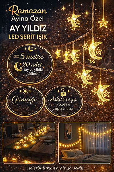 nelerbulurum 5 METRE 20 LEDLİ AY YILDIZLI GÜNIŞIĞI SABİT LED DEKORATİF Dekor ...