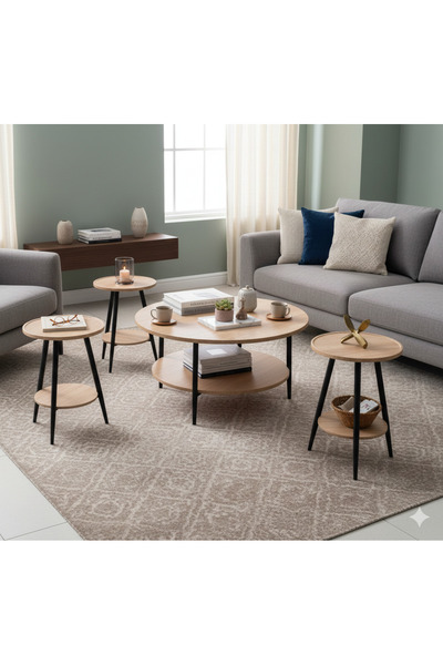 SADANHOME 5-piece set - Modern coffee table | Large table 80*80*45 cm and 4 s...