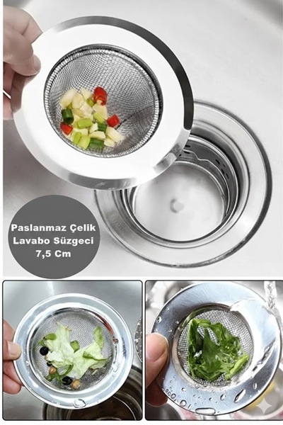 FBZhome Tüm Lavabolara Uygun Paslanmaz Çelik Lavabo Süzgeci 7,5 Cm Evye Süzgeç