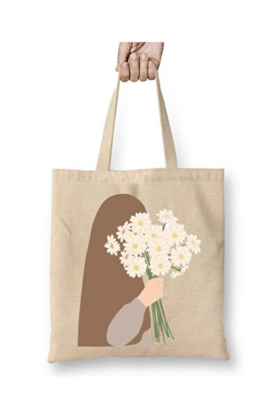 Toyaso Floral Hijab Girl Quran Bag Book Bag White Cloth Bag Shopping Bag Beac...