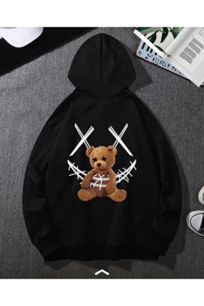 LELVANİ Unisex Smiling Bear Printed Hooded Sweat