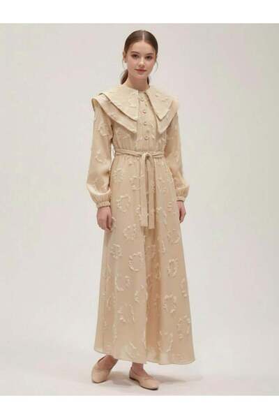 Giyinse فستان فِليز للفتيات باللون البيج - فستان محتشم