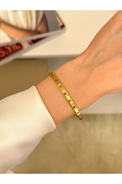 YOUES JEWELRY Çelik Taşlı İnce Kelepçe Bileklik