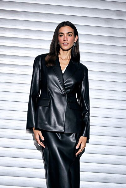 DeFacto Fitted Faux Leather Blazer Jacket G7819Ax26Sp