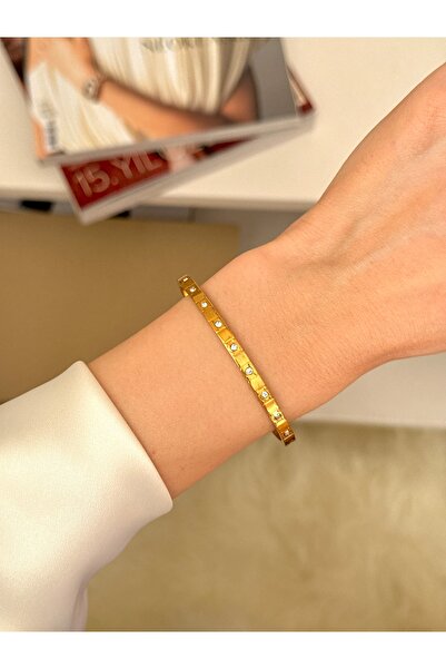 YOUES JEWELRY Çelik Taşlı İnce Kelepçe Bileklik