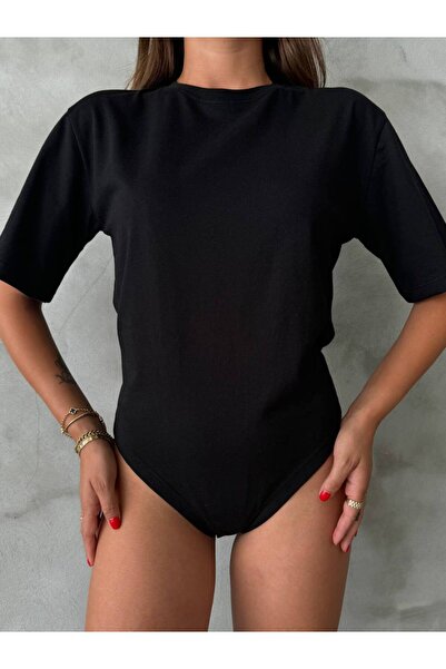 SPICA STORE Siyah Bisiklet Yaka %100 Pamuk Çıtçıtlı Kısa Kollu Tişört